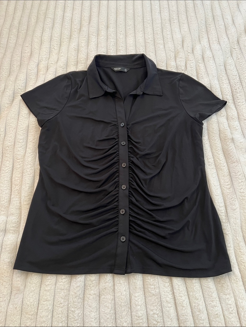 Simply Vera Vera Wang Black Ruched Button-Front Short Sleeve Shirt